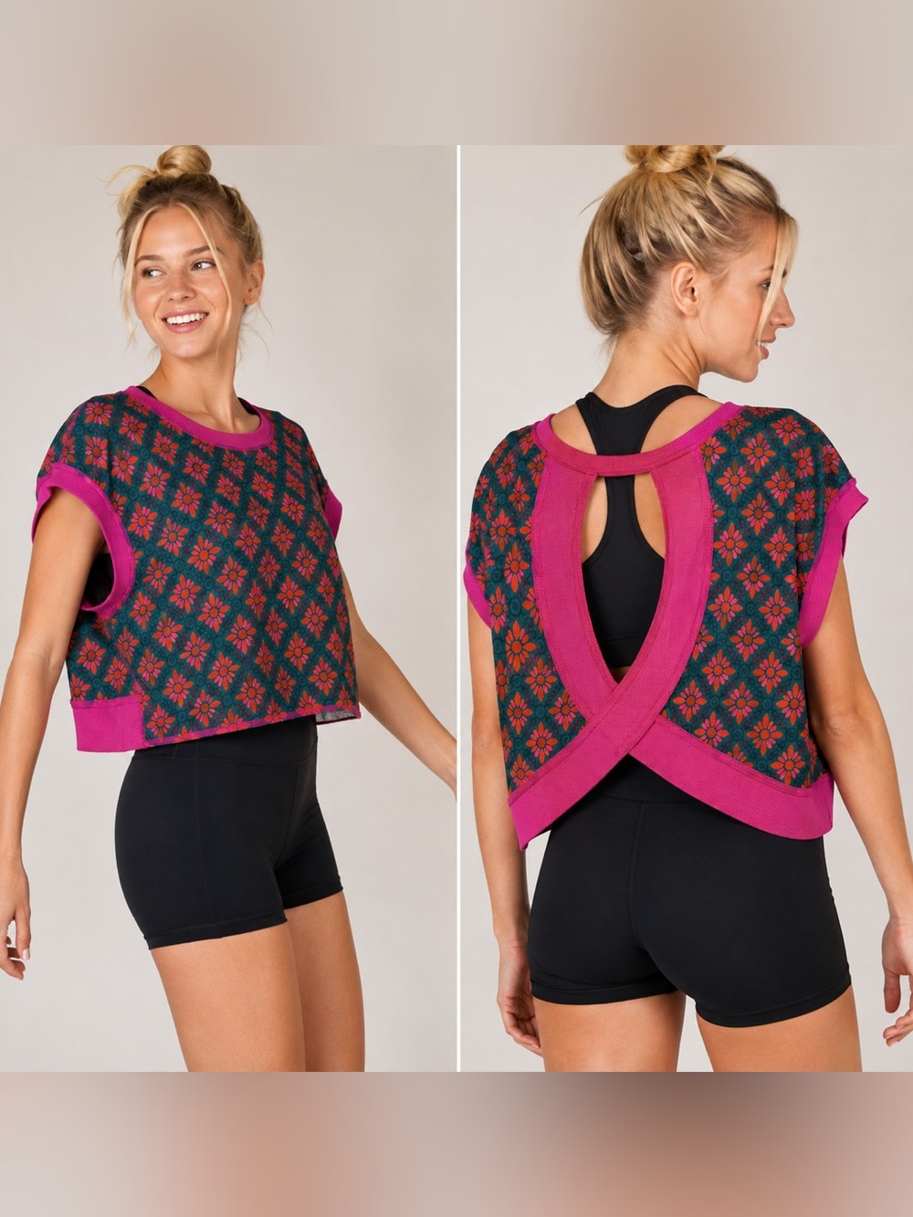 Natural Life Floral Open Back Crop Top – Size Medium 779
